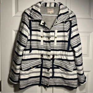 Loft Breton Women's Small Anorak Jacket Nautical Navy Blue & White Striped